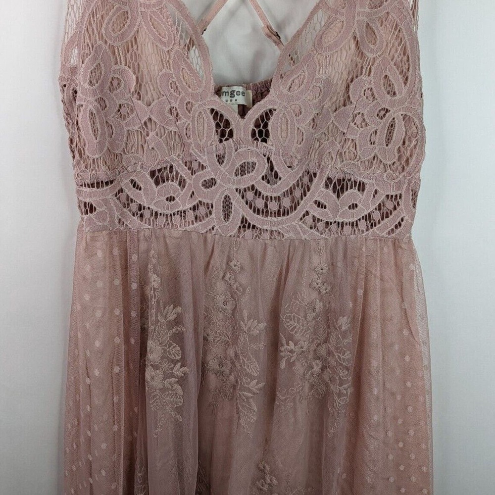 Umgee S Peasant Boho Bohemian Paradise Island Scalloped Lace Maxi Dress - Picture 6 of 12